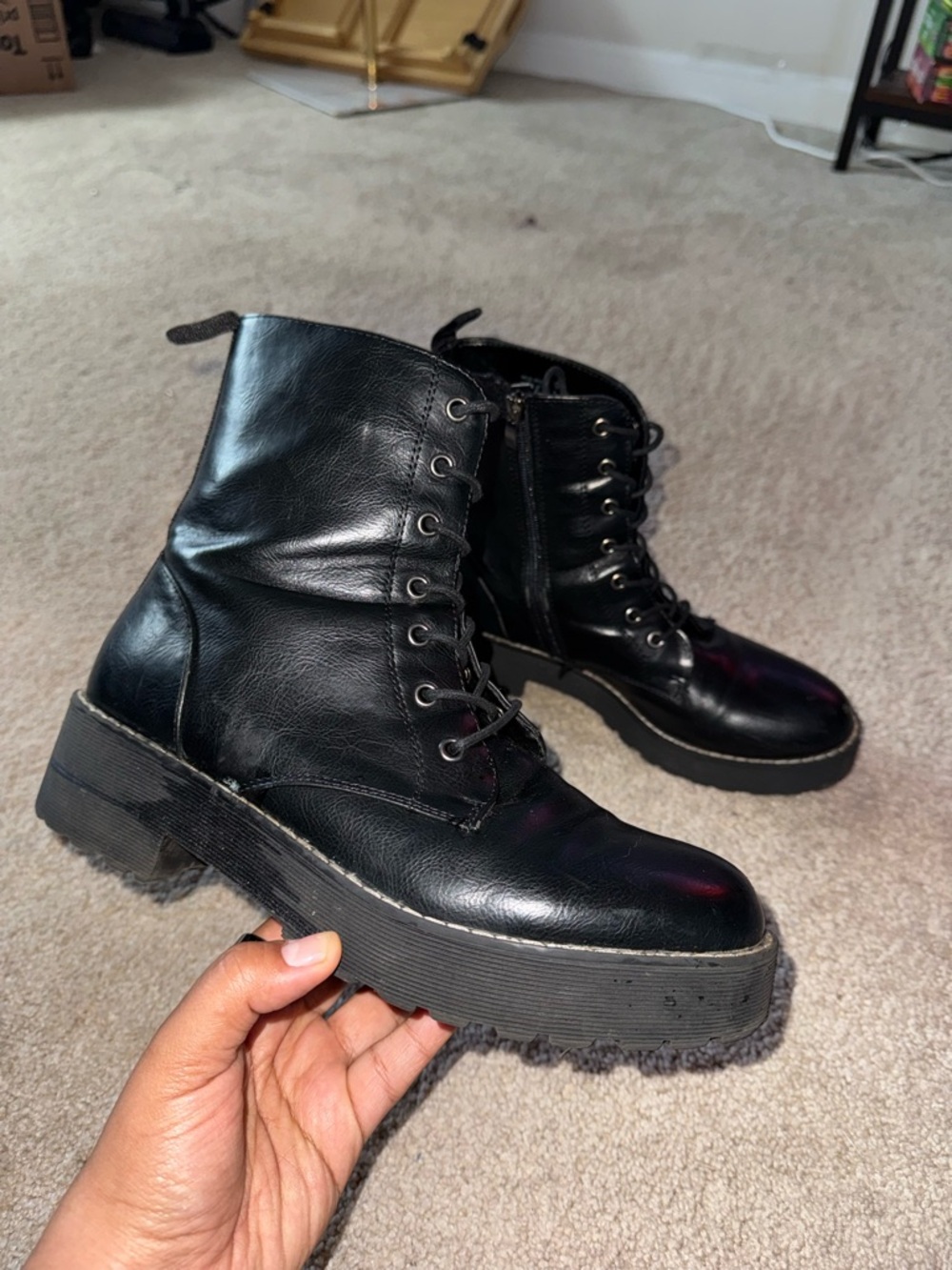 Chinese Laundry Black Lace-Up Platform Combat Boots